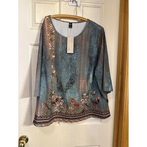 Emery Rose 3XL Boho Floral Tunic Blouse New With Tags